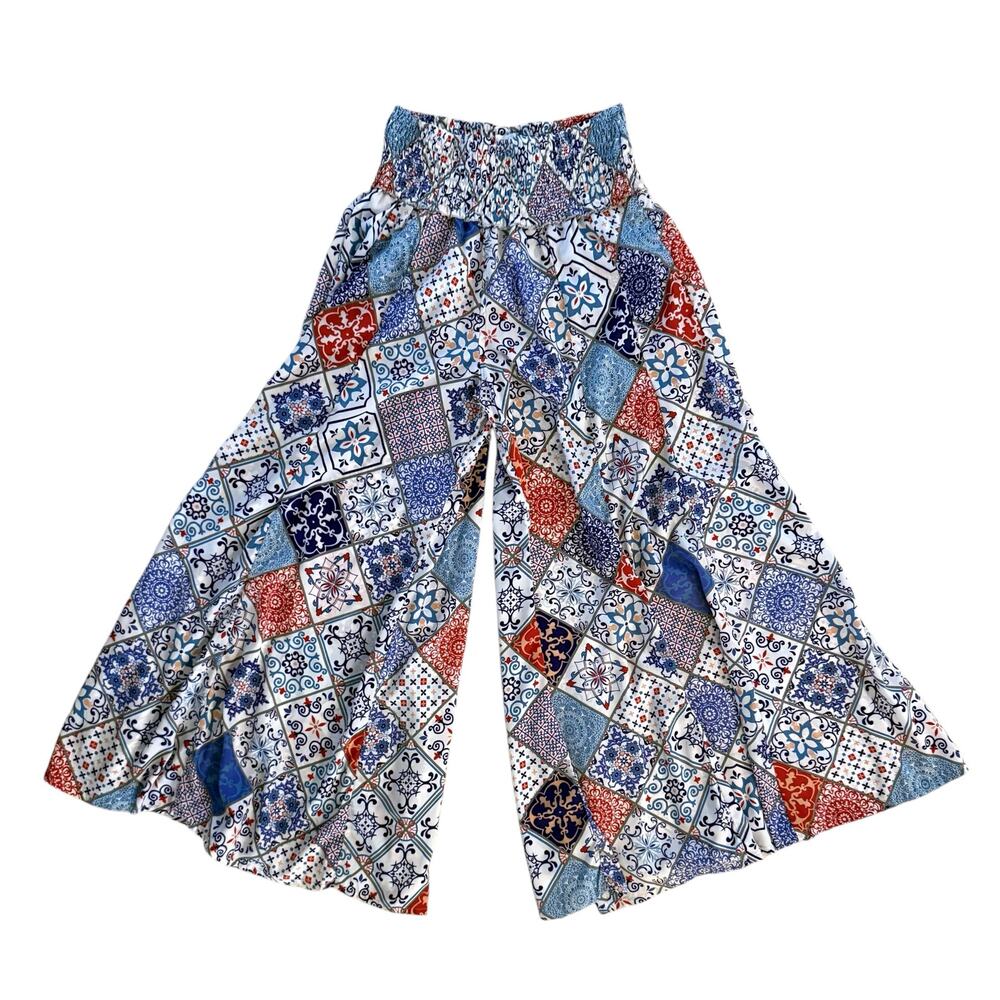 Karma Highway Palazzo Pants Wide Leg Smocked Elastic Waist OS